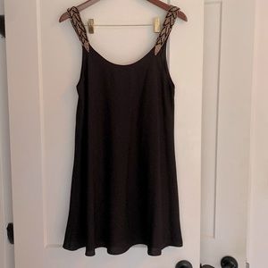 Little black dress with black and gold strap bead detailing